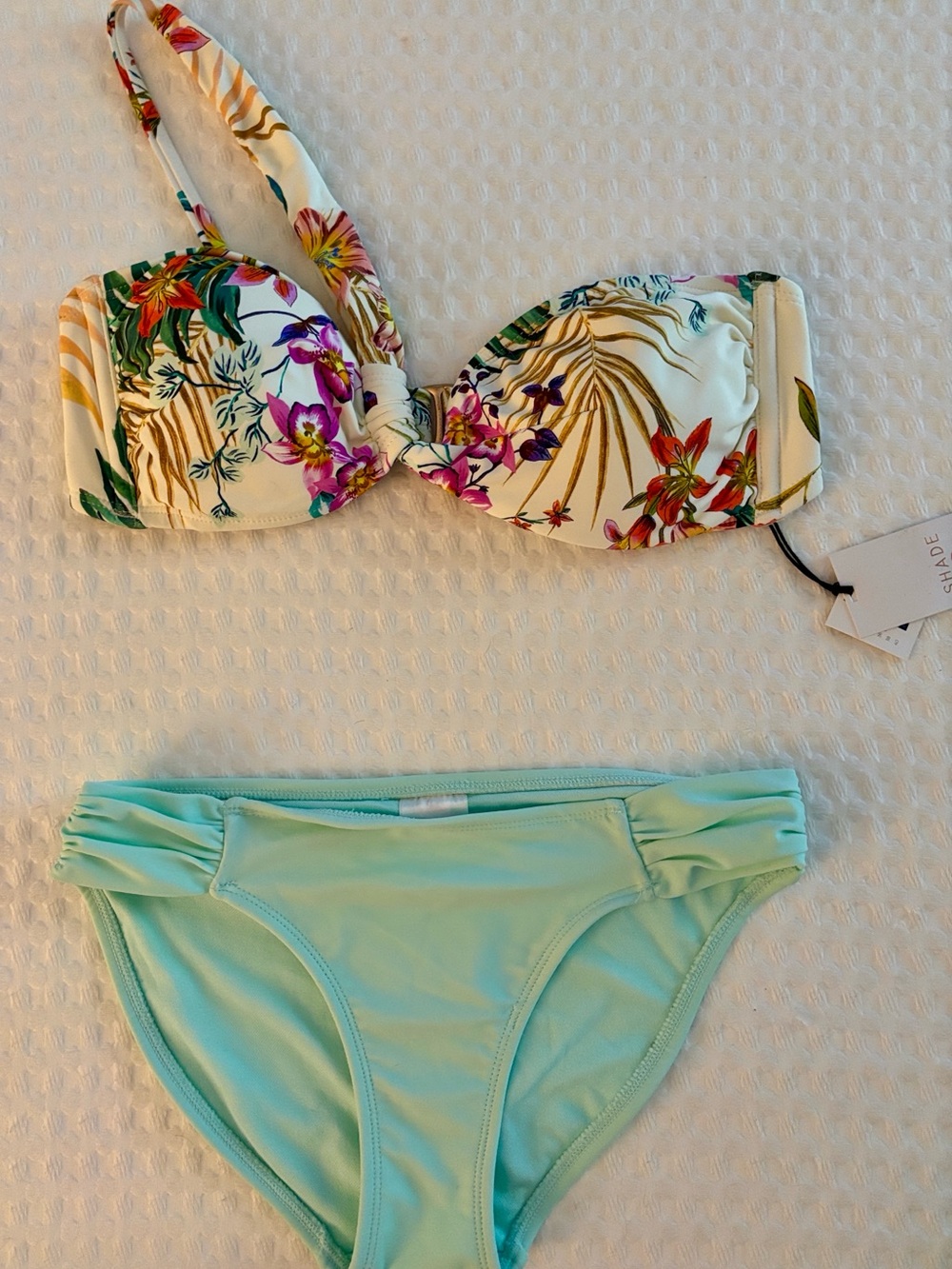 SHADE & SHORE ONE SHOULDER TROPICAL PRINT BIKINI TOP & COORDINATING BOTTOMS
